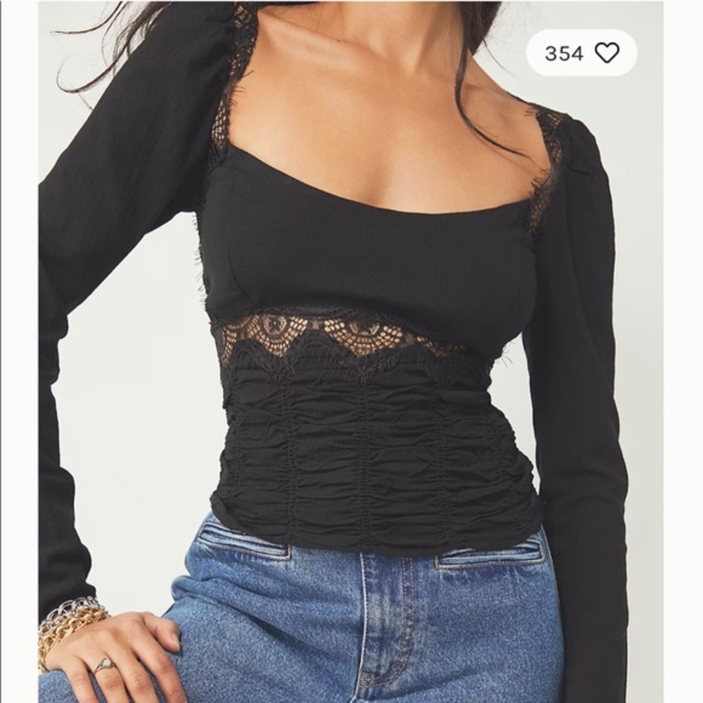 NWT- Free People On Point Lace Top-BLACK